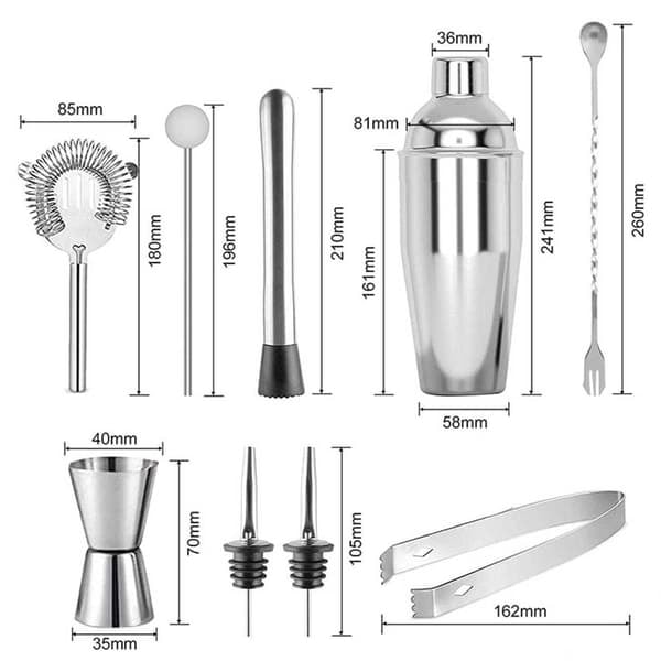 XJ-Cocktailset 9 delar Barset 550ml Shaker Rostfritt Stål