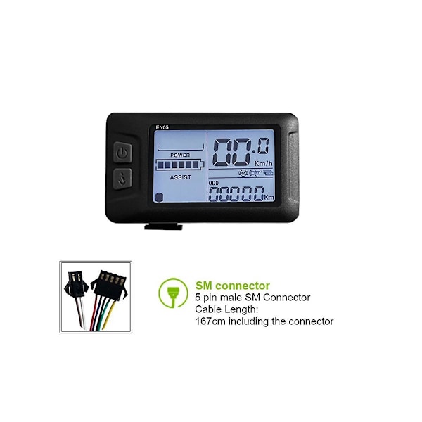 XJ-Ebike Lcd-en05 Display Kontrol 24/36/48v Speedometer Ledningsført Sm Stik Cykeltilbehør