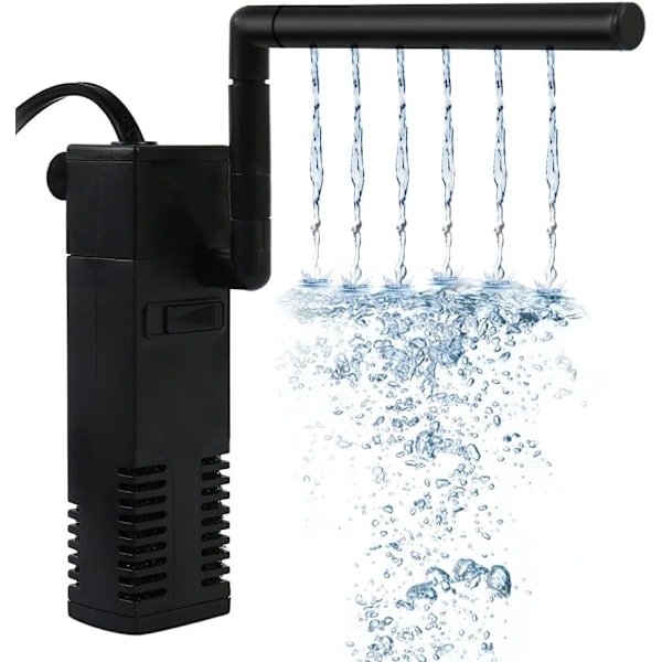 Akvarie innerfilter, justerbar strømning akvariefilter med vannpumpe for 20-250L akvarium, stille, 20W