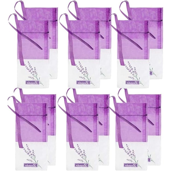 XJ-Sachettomma Poser Mesh Lavendelposer Lin Organza Gasbind Gaveposer Sekker for Lavendel, Krydder og Urter (12 Lila Snøreposer)