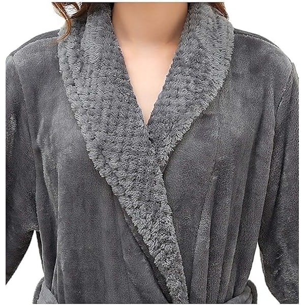 Dame Lang Morgenkåpe Dame Mikrofiber Vinter Varm Fluffy Morgenkåpe Badstu Kåpe Nattøy Julegave - Grå M
