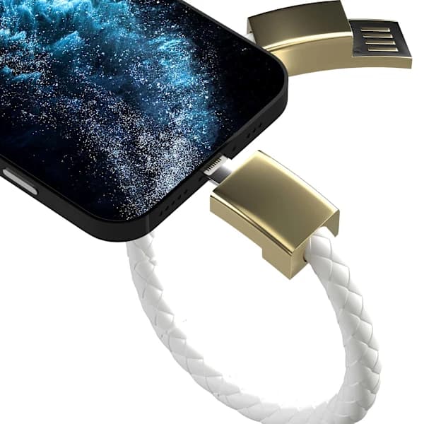 USB til Lightning Lade Armbånd - Elegant Læder Magnetisk Oplader Hvid[pl]