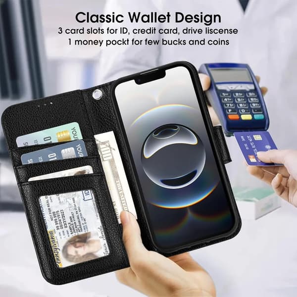 iPhone 16E Wallet Case - Black