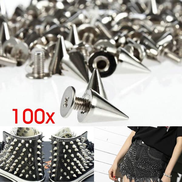 100st/ set 9,5 mm nitar Spikes Screwback Cone Studs Punk Style - i lager