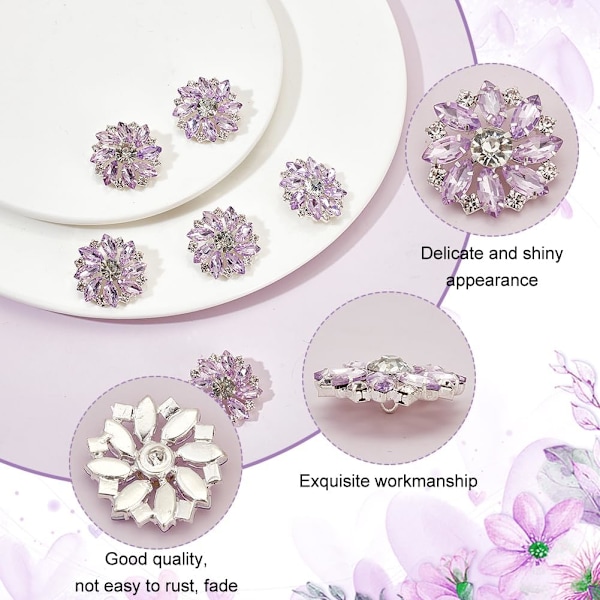 XJ-10 stk 28 mm Blomst Rhinestone Shank Knapper Krystall Sy På Knapper med 1 Hull og Flat Bakside, Rhinestone Snøfnugg Metallknapper