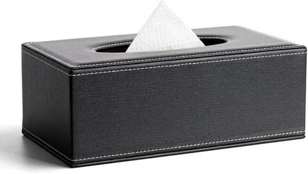 Rektangulær Servietboks-holder, PU-læder med magnetisk bund, til hjemmekontor, hotel, restaurant, sort 24 x 12 x 9 cm