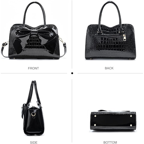 XJ-Små Håndtasker til Kvinder, Dame Crossbody Tasker, Vandtæt PU-Læder Skuldertaske, Laklæder Taske, Party Clutch Tasker, Sort