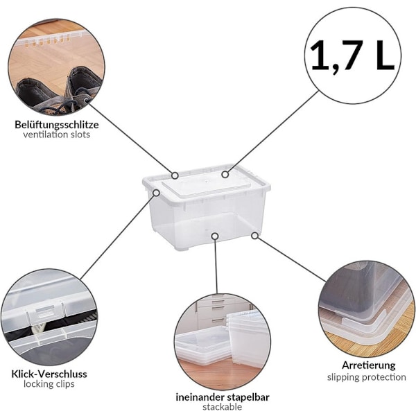 XJ Förvaringslådor 12 x 1,7 L med Genomskinligt Lock - Stapelbara Genomskinliga Lådor med Ventilation