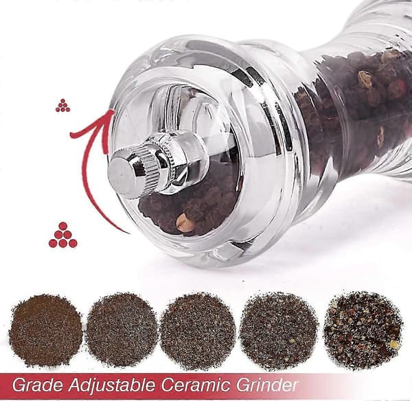 Manual Pepper Mill and Salt Shaker Set - Transparent Adjustable Grinder and Container - Acrylic, Clear small