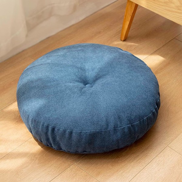XJ-Rund golvkudde 55 cm, sittdyna klädd i 100 % bomull extra fast tjock sittdyna vuxenstol/fåtölj/trädgårdsstol blå, C