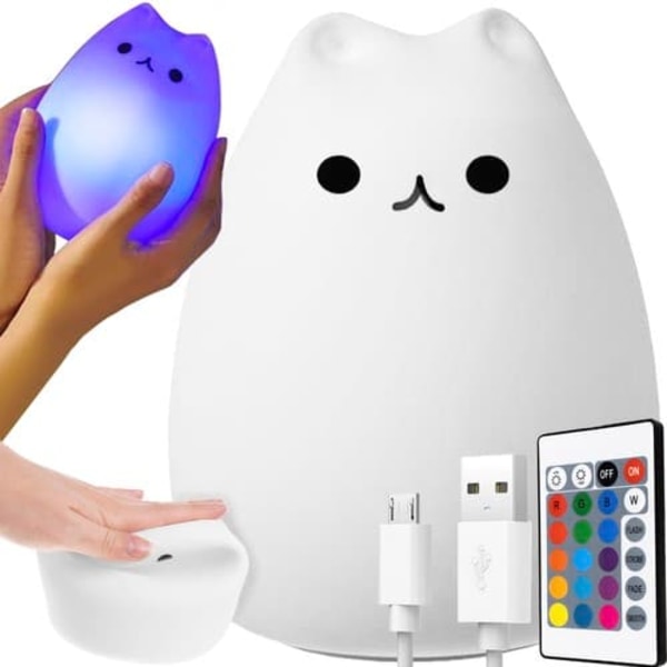 XJ-Squishy Natlampe RGB med Fjernbetjening LED Lampe Kat