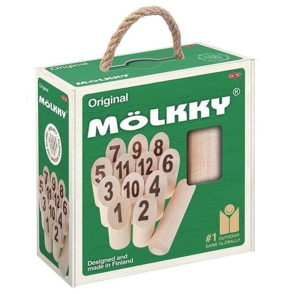 XJ-Tactic Mölkky-peli ulkokäyttöön laatikossa