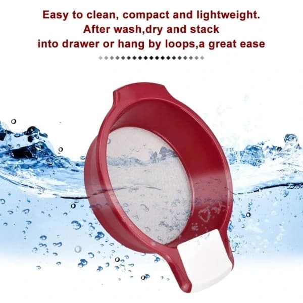 Flour Sifter, Red Flour Sieve with Fine Mesh Stainless Steel, 2 Plastic Handles and Scraper, Sifter for Baking