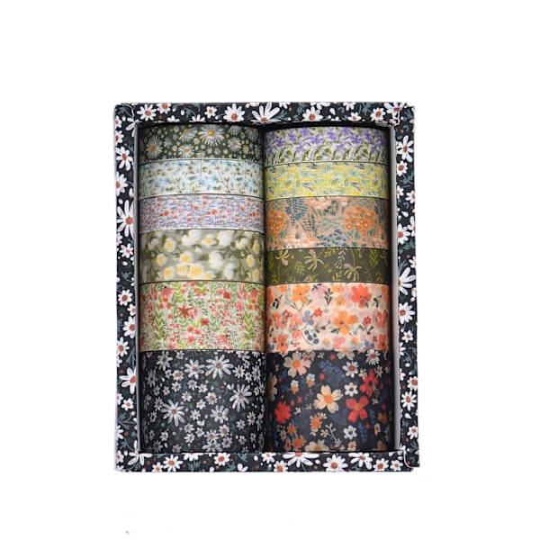 XJ-Tejpsæt 2 Sæt Washi Tape Sæt Blomstrede Washi Tape Limtape Blomstermønster Dekorativ Tape til DIY-håndværk Gaveindpakning Scrapbooking