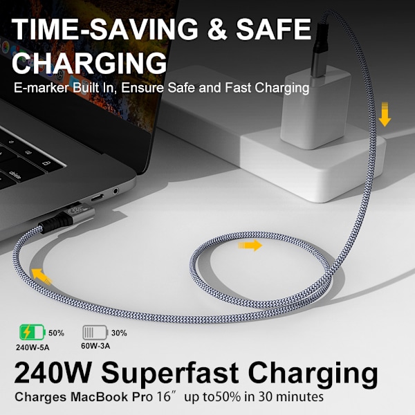 XJ-240W 90 graders rettvinklet hode GEN 2-USB 3.2-kabel USB-C hann-kabel 20 Gbps Flerfarget