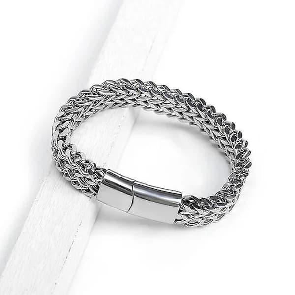 Armband för män i rostfritt stål med flätat magnetlås - 23 cm