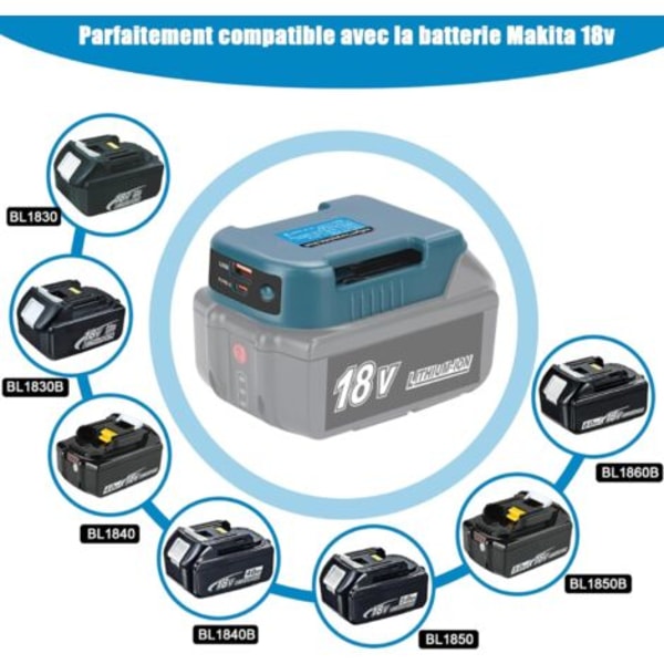 2-pak USB-opladeradapter kompatibel med Ma Kita Li-ION 18V batteri BL1830 BL1860 BL1850 BL1815, med USB og Type-C hurtigopladningsinterface
