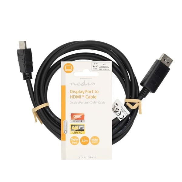 XJ-Displayport-kaapeli | DisplayPort Uros | HDMI™ Liitin | 4K@60Hz | Nikkelipinnoitettu | 2.00 m | Pyöreä | PVC | Musta | Tarralla