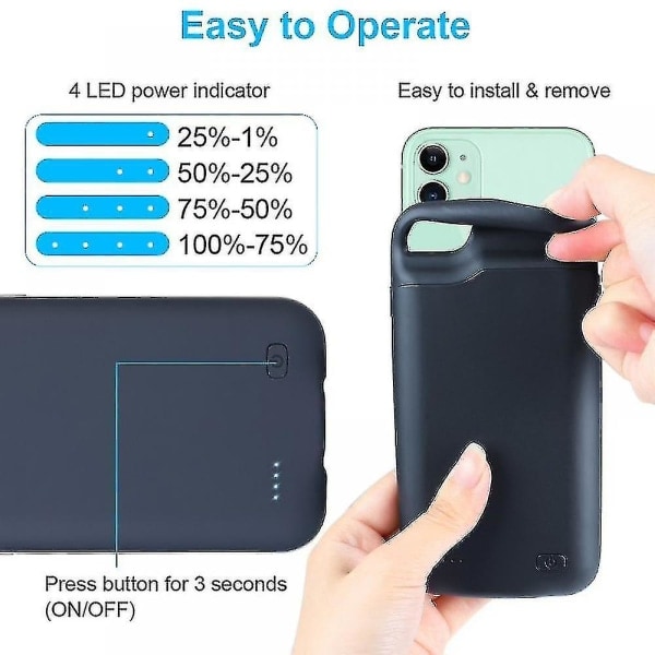 6500mAh Batteriladeetui for iPhone 12/12 Pro/12 Pro Max/12 Mini, Oppladbart Bærbart Eksternt Batterietui Blå