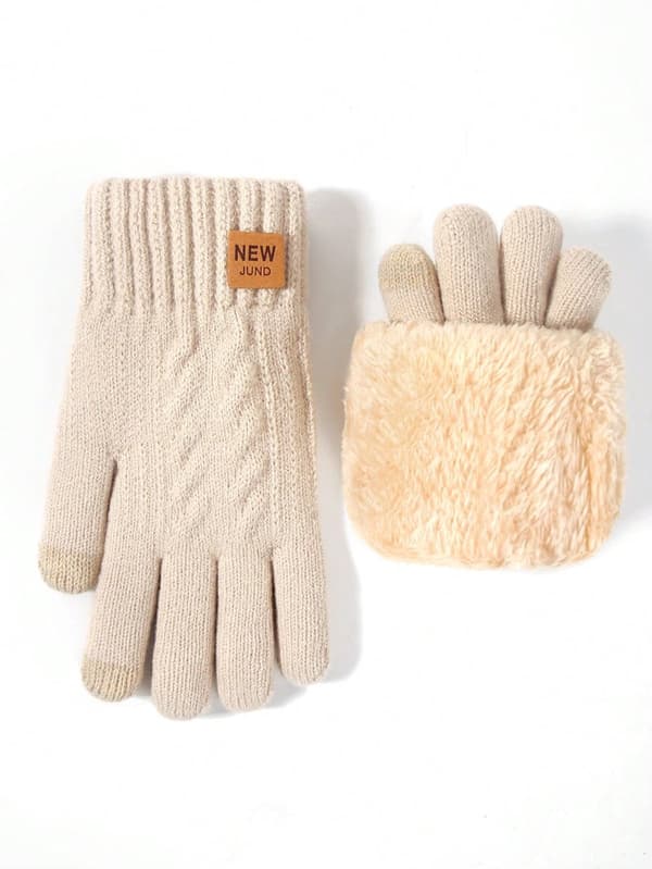 Unisex isolerade handskar, beige - tjockt fleecefoder, varma, för pendling på hösten/vintern