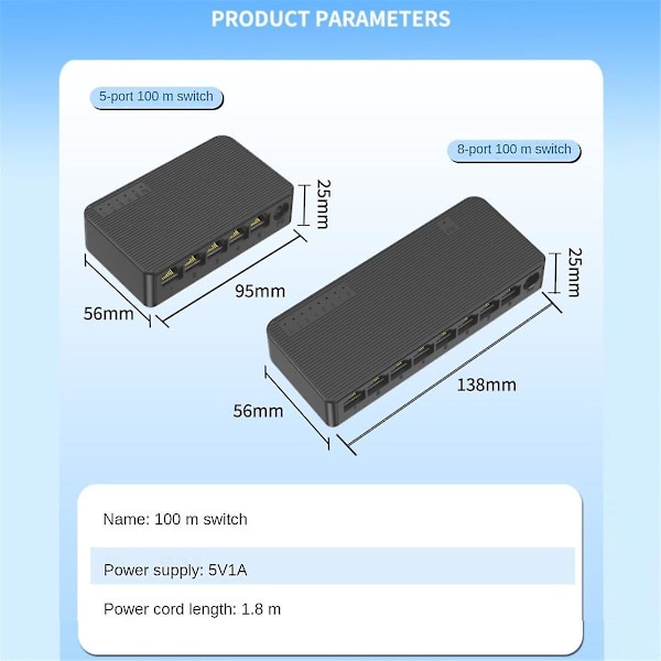 XJ-Nätverk Switch Mini 5 portar Ethernet Switch 100mbps Högpresterande Smart Switch Rj45 Hub Interne