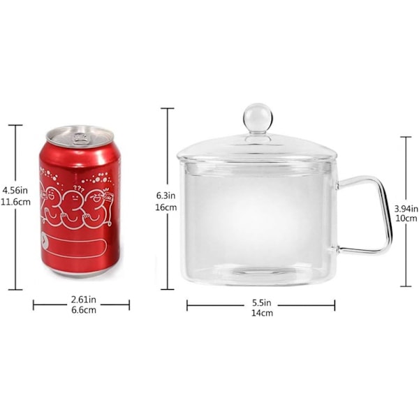 XJ-Mini Glasskål med Låg og Håndtag, 1,4 L (44 FL OZ) til Nudler