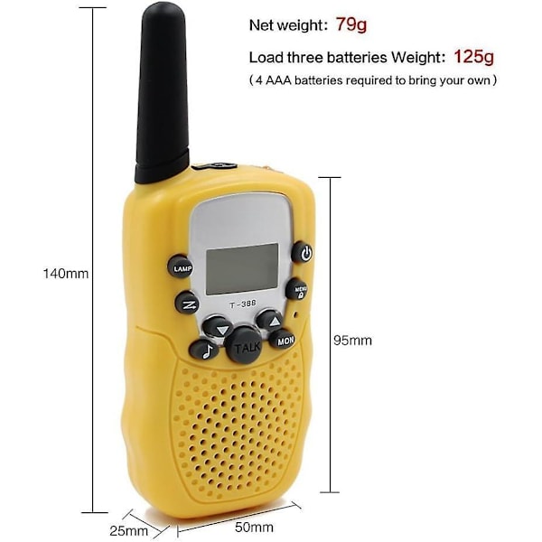 XJ-Radiopuhelimet lapsille - 2-suuntainen radio sisäpuhelin sisäänrakennetulla LED-taskulampulla, LCD-näyttö - keltainen (1 pari)
