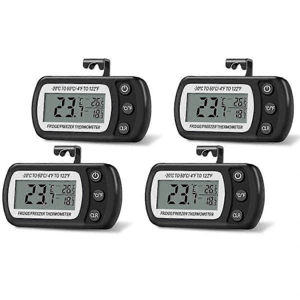 4 pcs Digital Refrigerator Thermometer Fridge and Freezer Combination with Large LCD Screen Stand for Room Kitchen