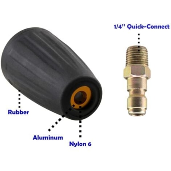 Turbosuutin painepesuriin, pyörivä turbosuutin, 5 suihkusuuttimen kärjellä, aukko 2,5, 2500 PSI, 1/4 tuumaa, 6 kpl pakkaus
