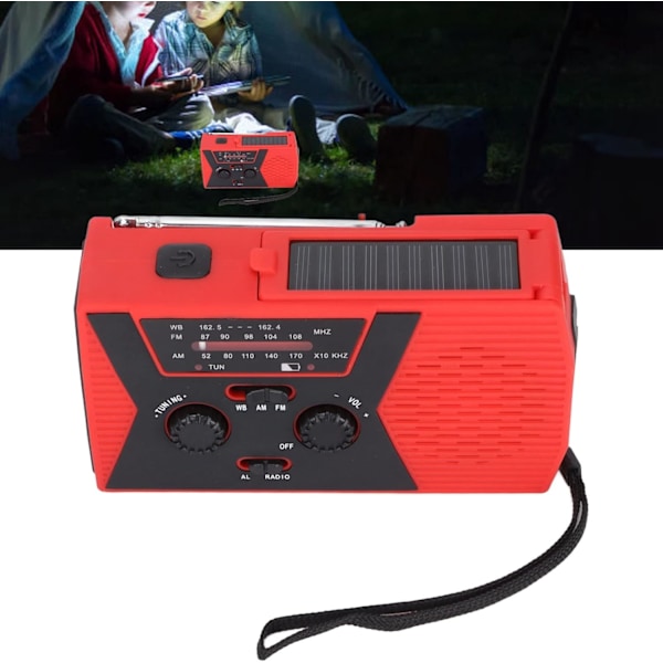 Nödradiomottagare, solcellsdriven vevradio, 2000 mAh powerbank-telefonladdare med ficklampa, läslampa