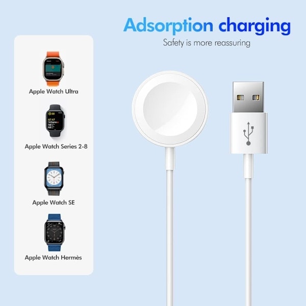 [NT] Klockladdare Snabb Trådlös Magnetisk Kabel Bärbar Sladd Kompatibel med Apple Watch Series 9 8 7 6 5 4 3 2 SE Ultra, 38/40/42/44 mm
