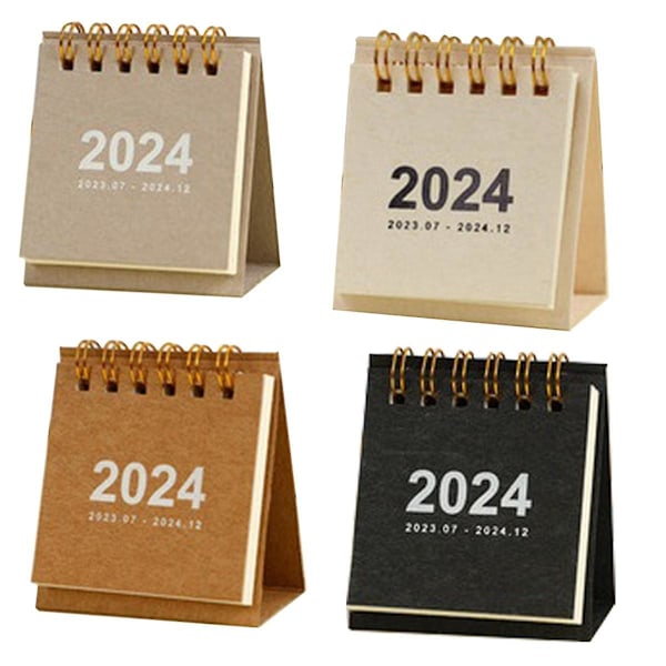 XJ-4st Mini Bordskalendrar Från Jan. 2024 - Dec. 2024 Fickkalender 6,5 x 7,5 cm (vit, Brun,