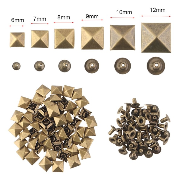 XJ-50Set Neliönmuotoiset niitit Kiinnitä nastat KULTA 7MM kulta