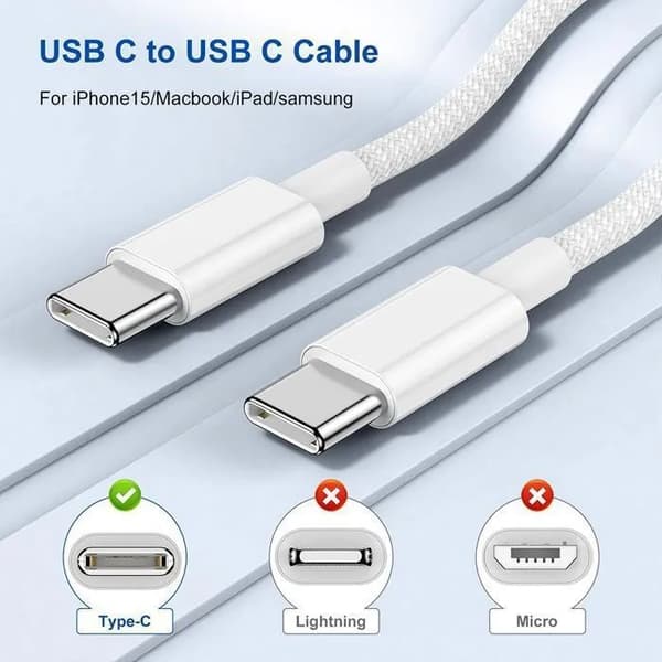 Hurtigoplader 35W - E.F.Connection - USB-C - Kabel 2M - Kompatibel med iPhone 17, 17 Pro, Pro Max, 16, 15 Vit