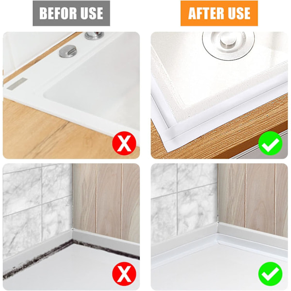 Baderomslist, 3,2 m * 3,8 cm Selvklebende Tetningslist, Selvklebende PVC Tetningsstripe for Badekar, Bad, Kjøkken, Muggresistent, Fugemasse (Hvit)