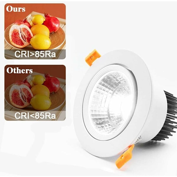 6-pack LED infällda spotlights, COB infälld taklampa, AC 220-240V, kallvit 6000K, justerbar vinkel 30°, IP44, utskärning 70-80mm, för vardagsrum R