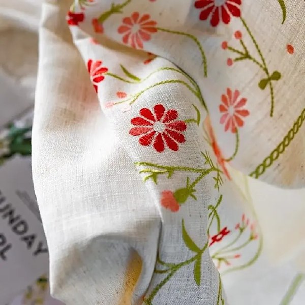 Landlig Stil Semi-Mørklægningsgardiner Soveværelse Linnedgardiner Broderi Blomsterkvaster Gardiner Stue Vintage Landgardin