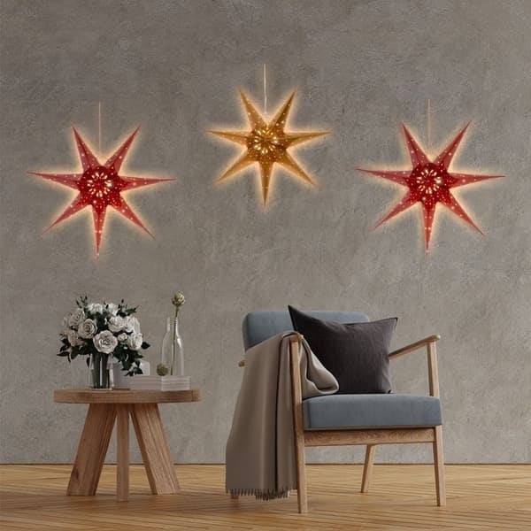 XJ-Kultainen joulutähti 10 LED-lampulla ja lasiaiheella