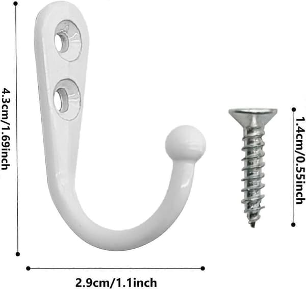 Hooks, 5 Pcs Single Hooks with 10 Screws Wall Mounted Coat Hooks Metal Hooks for Kitchen Bathroom White