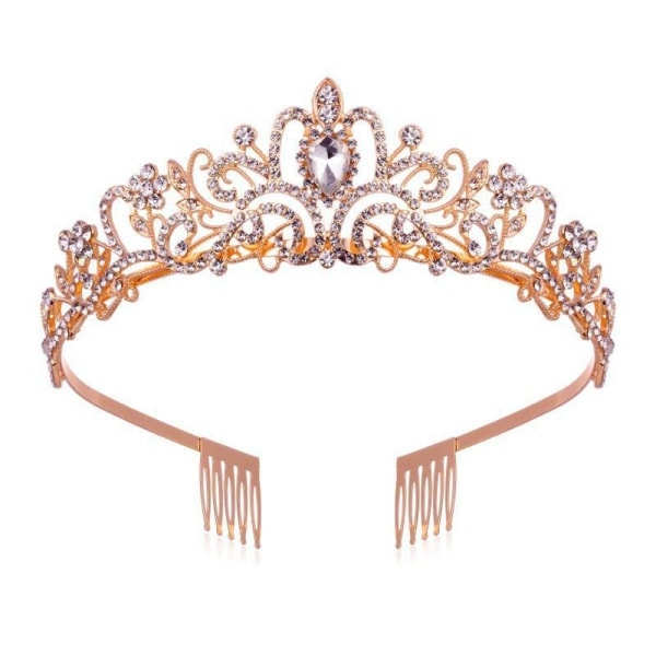 XJ-Kristall Strasskrona Hårkrona Tiara CHAMPAGNE Champagne