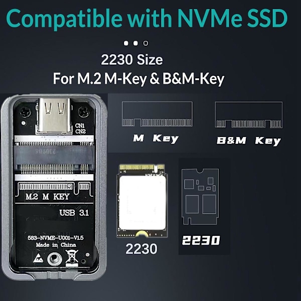 XJ-M.2 Nvme 2230 Ssd Kabinett Nvme Til Usb Adapter 10gbps Usb 3.2 Gen2 Usb C Ekstern Boks For M2