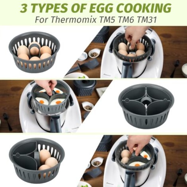 2 i 1 Æggekoger, Æggekoger Kompatibel med Thermomix TM5 TM6 TM31, Thermomix Æggekoger - Op til 4 Pocherede Æg og 6 Kogte Æg, Muffins