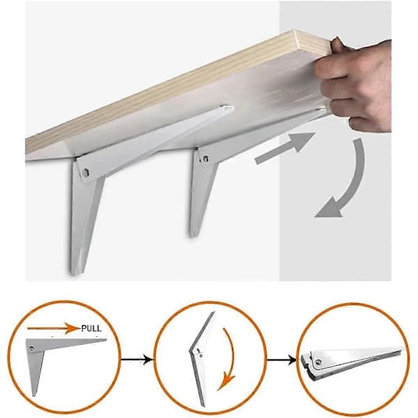 Vikbart Väggfäste 2 Delar, 342 mm Hyllkonsol Hyllfästen Vikbara Vikbart Fäste Metallstöd Garage Vikbar Konsol DIY Hyllsystem, Vit
