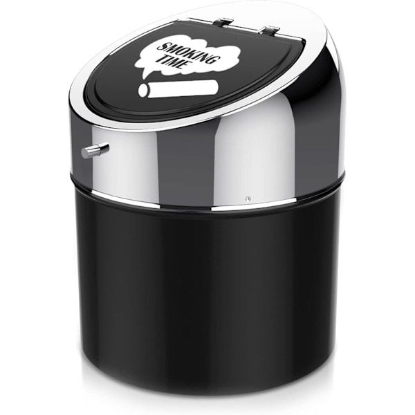 XJ-Askkopp i rostfritt stål med lock, bärbar vindtät askkopp stor kapacitet reptålig trädgårdskontor heminredning present (silver svart)