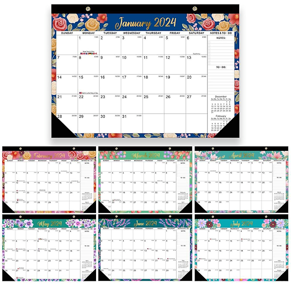 XJ-Väggplanerare 2024-2025 43x30 cm Väggkalender Skrivbordskalender, 18 Månaders Skrivbords-/Väggkalender Combo