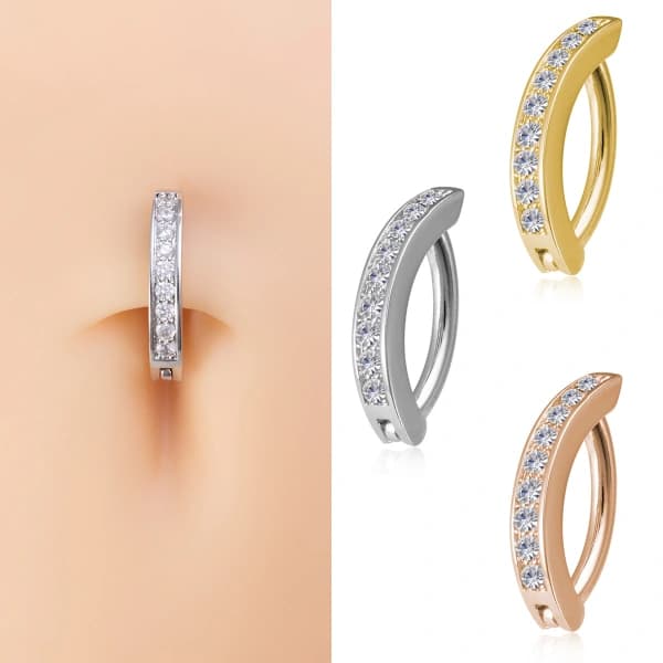 3-pakning mikroinnfattede zirkon navlepiercinger i rustfritt stål, 1,6*10 mm stang