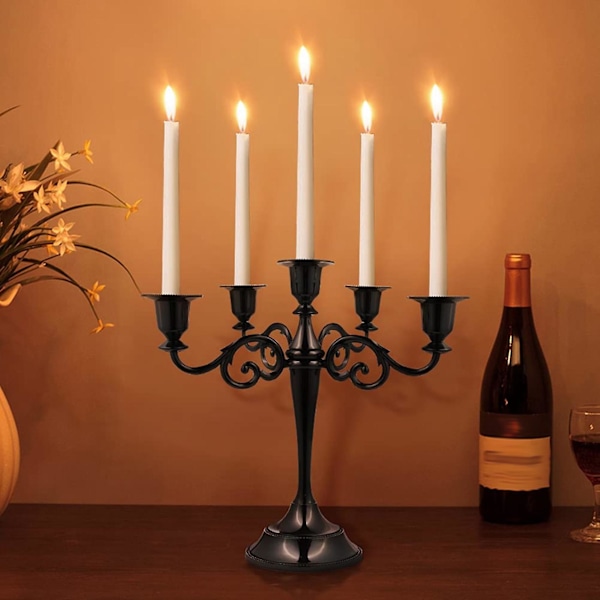 Sort Metall Lysestake med 5 Armer Gotisk Lysestakeholder for Hjemmeinnredning Bryllup Christm