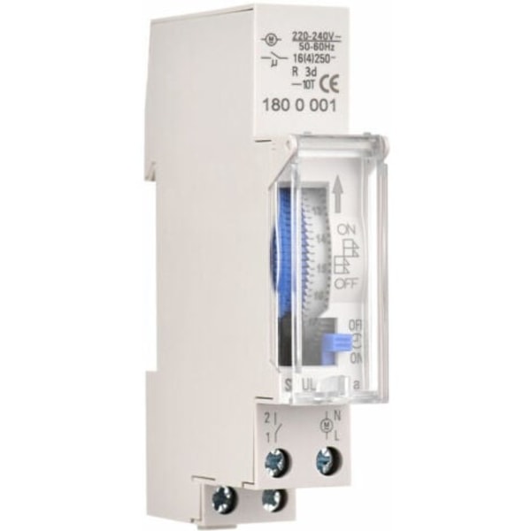 24-timers mekanisk tidsbryter, minimum 15 minutters intervall, skinne montering, innebygd batteri, SUL180a AC220-240V Grå - SUL180a AC220-240V Grå