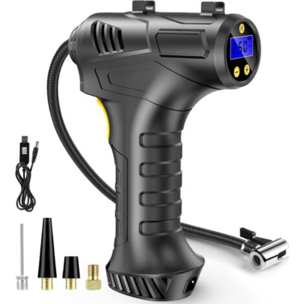 Johdoton rengaspumppu ilmakompressori, 12V USB ladattava akku, 150 PSI kannettava auton rengaspumppu, digitaalinen sähköinen rengaspumppu LED-valolla ja 3