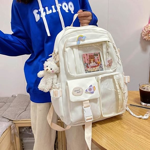 XJ-Kawaii Reppu Riipuksella, Suuri Tilavuus Söpö Karhuasusteet Reppu Kouluun Monitasku Reppu Teinitytöille Söpöt Koulureput